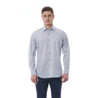 Men Cotton Long Sleeves Slim Fit Dress Shirt – Breathable - Blue -Guocali