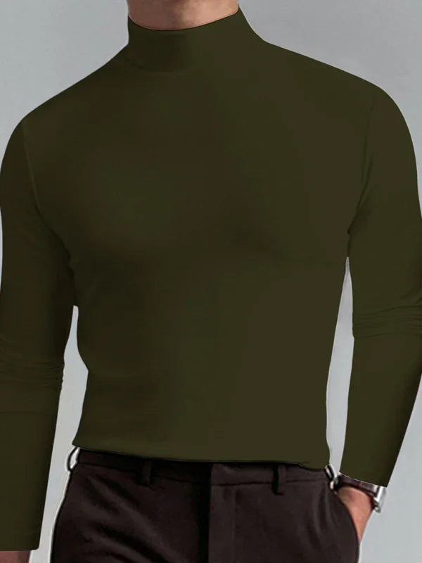 Men Crew-Neck Long-Sleeves T-Shirt – Stretchable - Green -Guocali