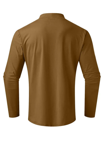 Men Crew-Neck Long-Sleeves T-Shirt – Stretchable - Green -Guocali