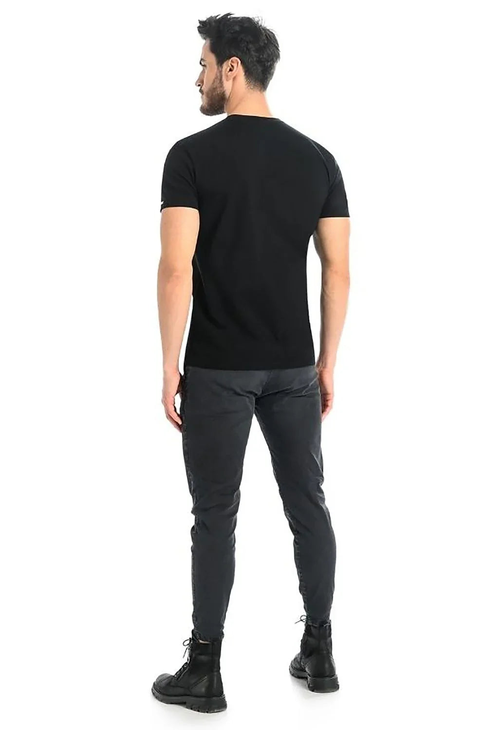 Men Crew-Neck Short-Sleeves T-Shirt – Stretchable - Black -Guocali