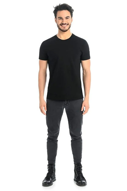 Men Crew-Neck Short-Sleeves T-Shirt – Stretchable - Black -Guocali