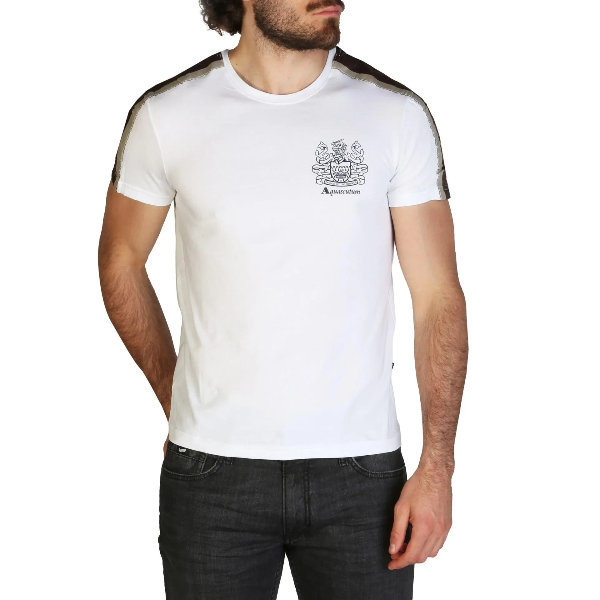 Men Crew-Neck Short-Sleeves T-Shirt – Stretchable - White -Guocali