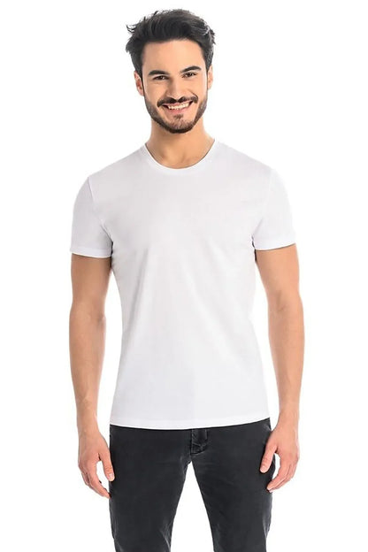 Men Crew-Neck Short-Sleeves T-Shirt – Stretchable - White -Guocali