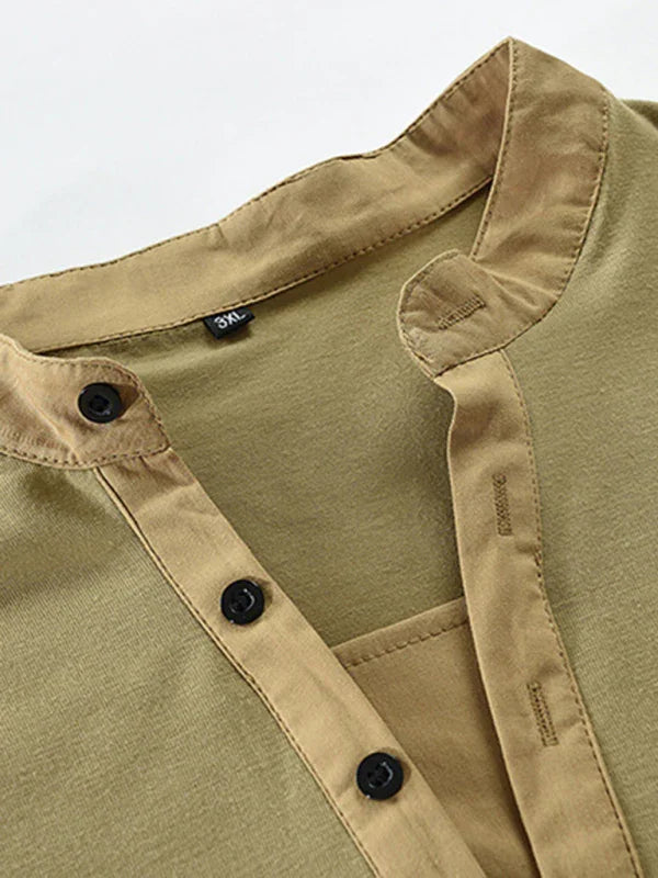 Men Henley Long-Sleeves T-Shirt – Breathable - Green, Beige -Guocali