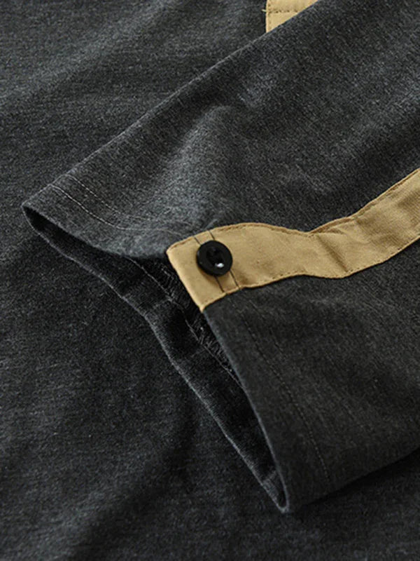 Men Henley Long-Sleeves T-Shirt – Breathable - Green, Beige -Guocali