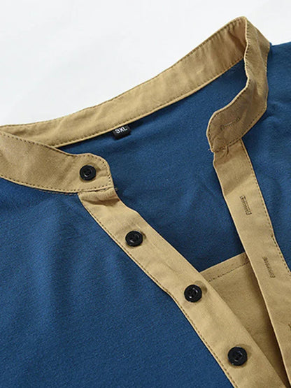 Men Henley Long-Sleeves T-Shirt – Breathable - Green, Beige -Guocali