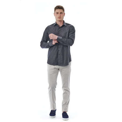 Men Long Sleeves Cotton Dress Shirt – Stretchable - Gray -Guocali