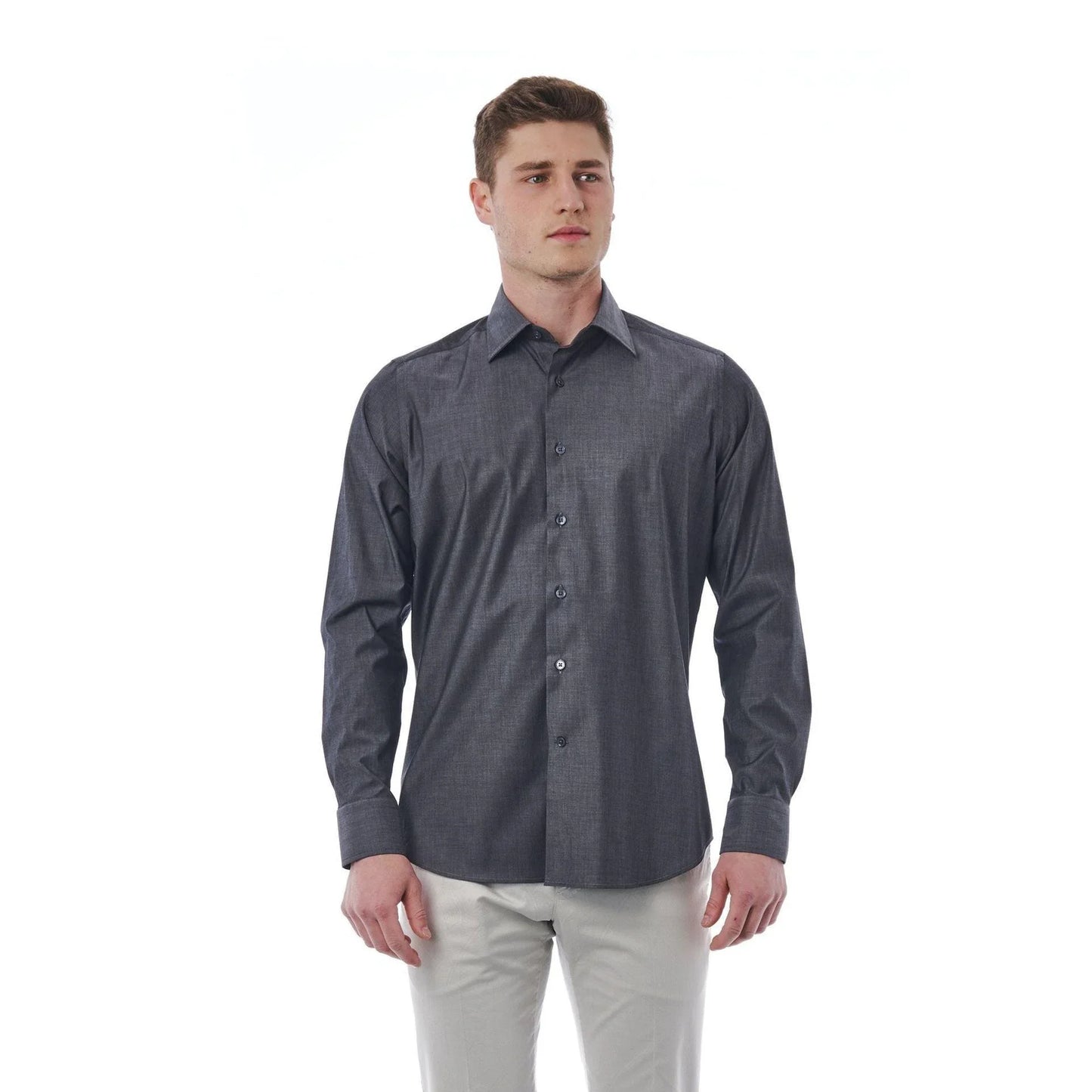 Men Long Sleeves Cotton Dress Shirt – Stretchable - Gray -Guocali