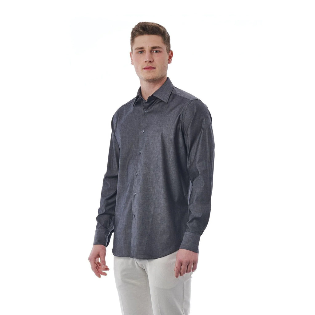 Men Long Sleeves Cotton Dress Shirt – Stretchable - Gray -Guocali