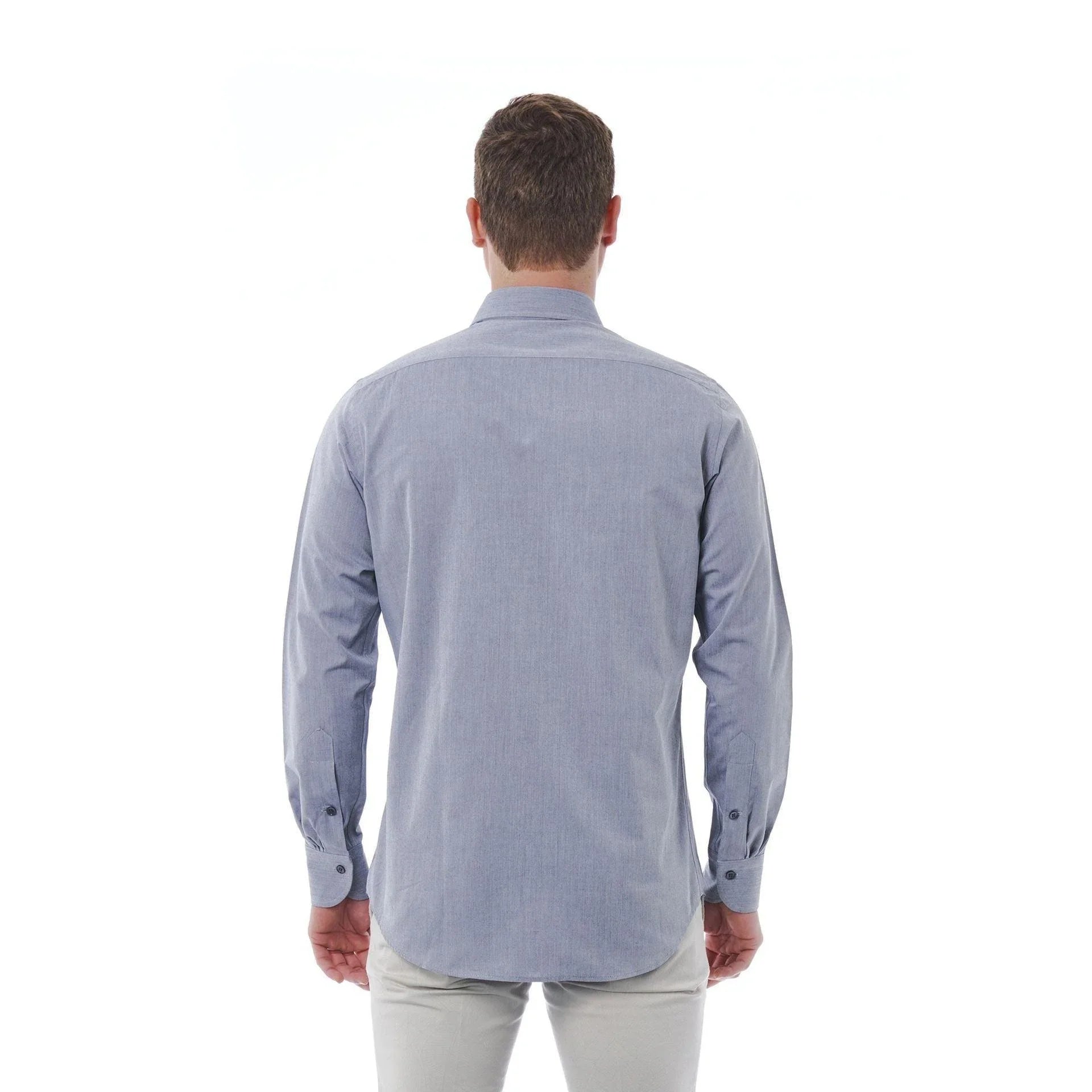 Men Long Sleeves Cotton Regular Fit Point Collar Dress Shirt – Stretchable - Blue -Guocali