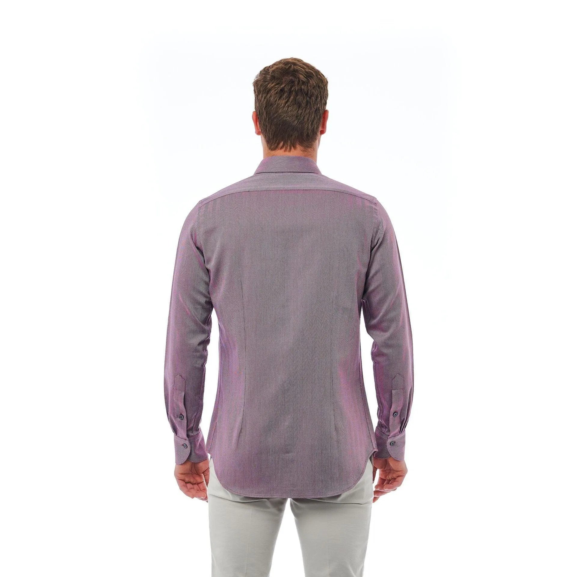 Men Long Sleeves Cotton Slim Fit Dress Shirt – Breathable - Purple, Gray -Guocali