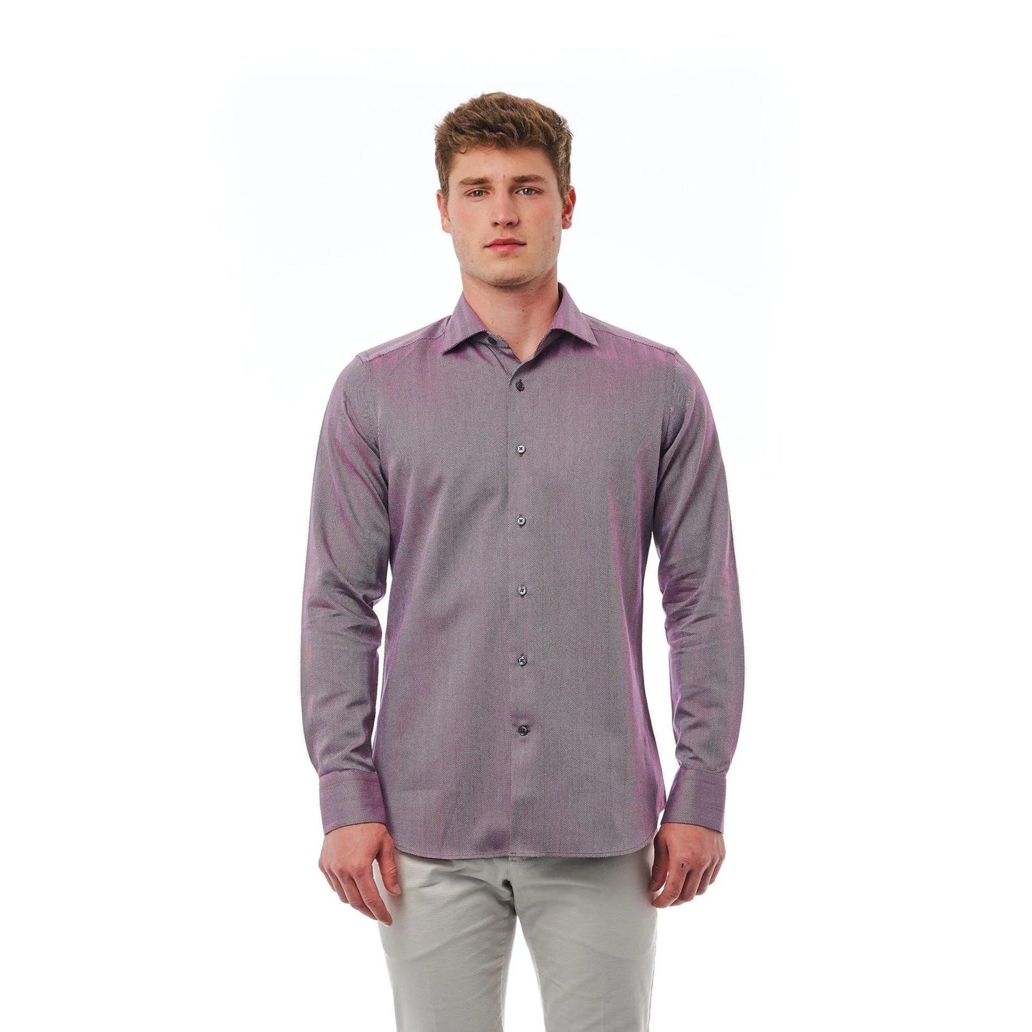 Men Long Sleeves Cotton Slim Fit Dress Shirt – Breathable - Purple, Gray -Guocali