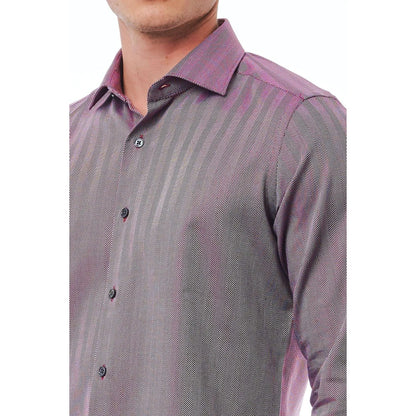 Men Long Sleeves Cotton Slim Fit Dress Shirt – Breathable - Purple, Gray -Guocali