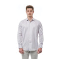 Men Long Sleeves Cotton Striped Dress Shirt – Breathable - White -Guocali