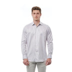 Men Long Sleeves Cotton Striped Dress Shirt – Breathable - White -Guocali