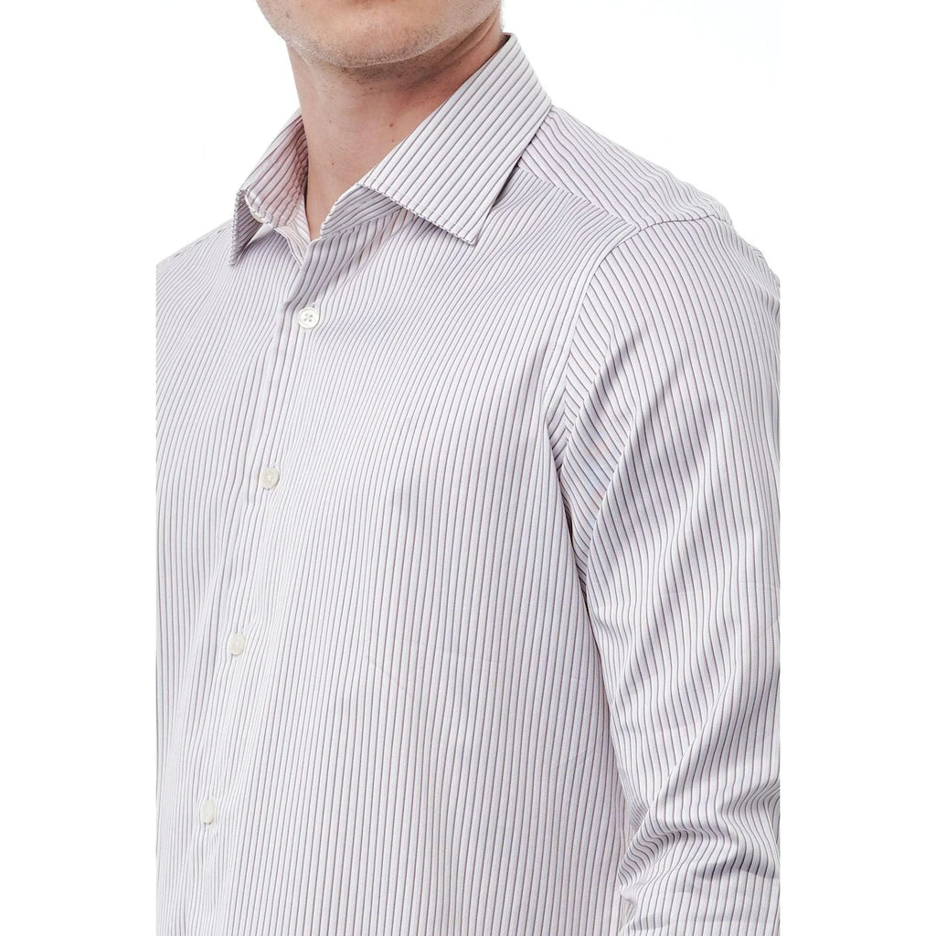 Men Long Sleeves Cotton Striped Dress Shirt – Breathable - White -Guocali