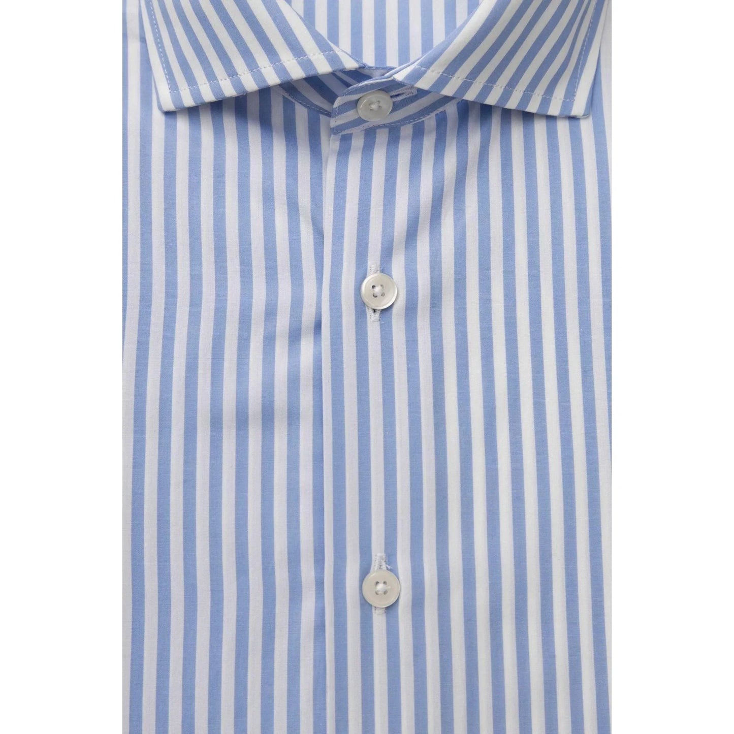Men Long Sleeves Cotton Striped Dress Shirt – Breathable - Blue, White -Guocali