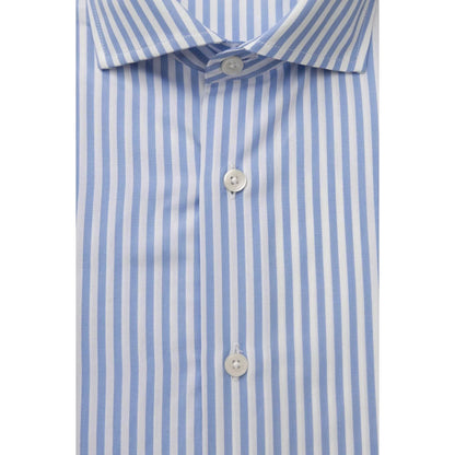 Men Long Sleeves Cotton Striped Dress Shirt – Breathable - Blue, White -Guocali