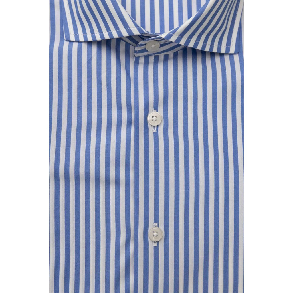 Men Long Sleeves Cotton Striped Dress Shirt – Breathable - Blue, White -Guocali
