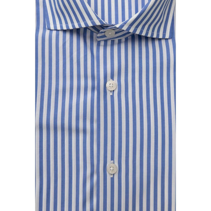 Men Long Sleeves Cotton Striped Dress Shirt – Breathable - Blue, White -Guocali
