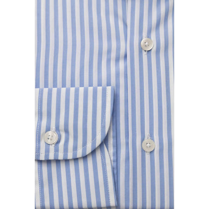 Men Long Sleeves Cotton Striped Dress Shirt – Breathable - Blue, White -Guocali