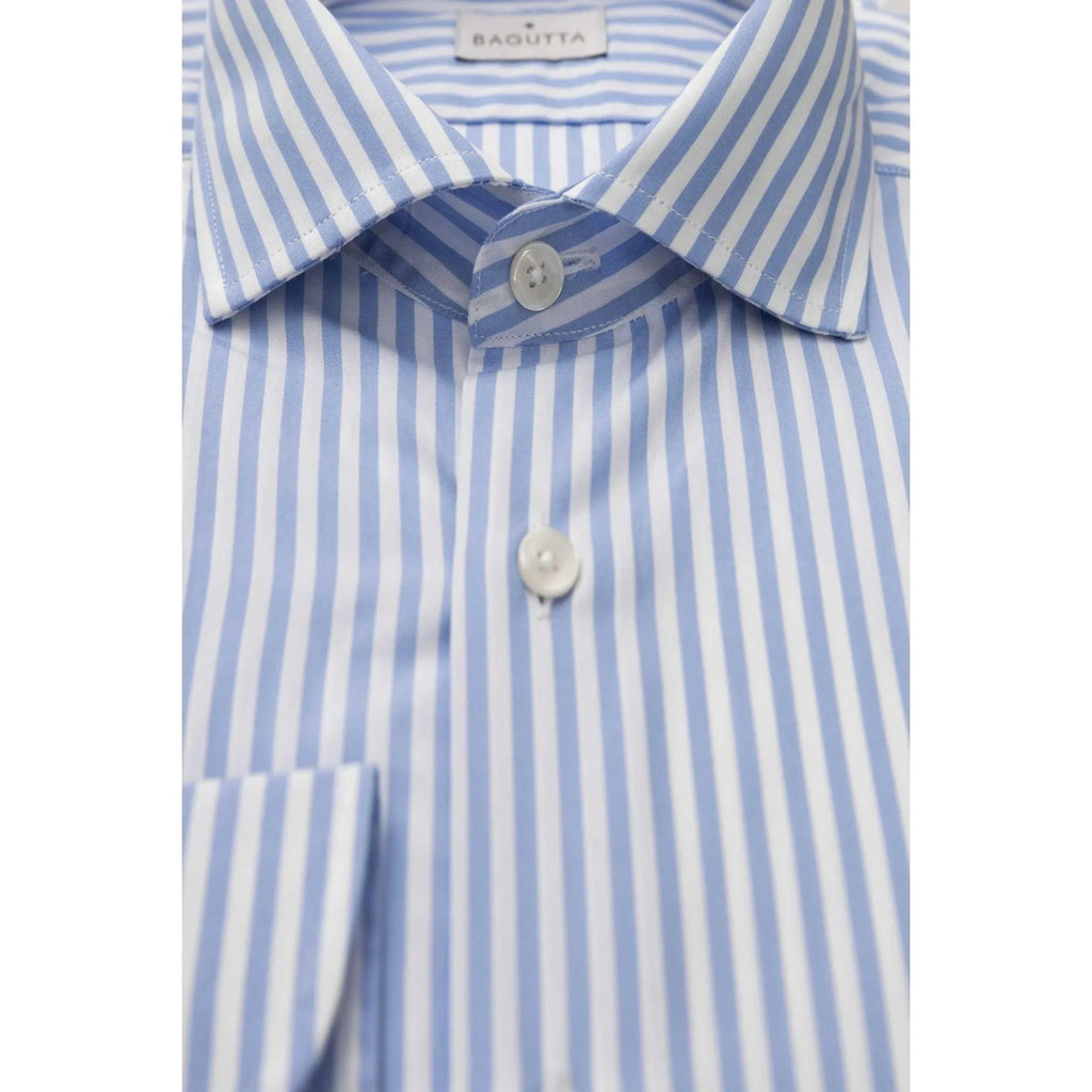 Men Long Sleeves Cotton Striped Dress Shirt – Breathable - Blue, White -Guocali
