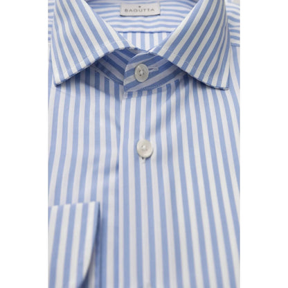 Men Long Sleeves Cotton Striped Dress Shirt – Breathable - Blue, White -Guocali