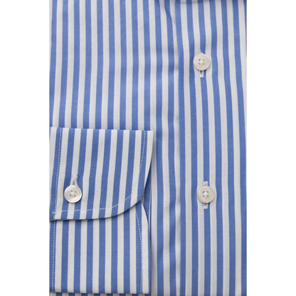 Men Long Sleeves Cotton Striped Dress Shirt – Breathable - Blue, White -Guocali