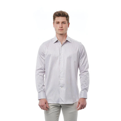 Men Long Sleeves Cotton Striped Dress Shirt – Breathable - White -Guocali