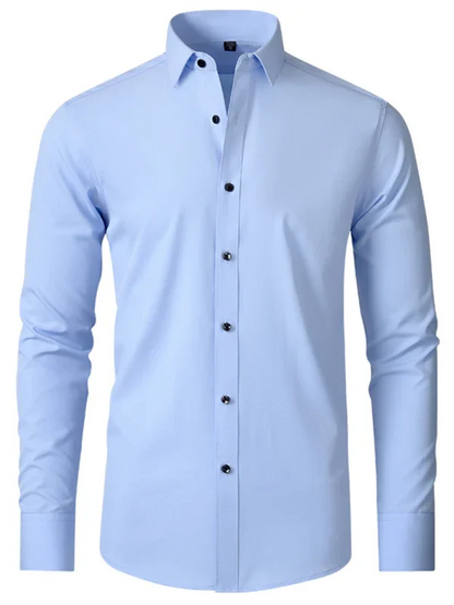 Men Long Sleeves Regular Fit Button-Down Shirt – Wrinkle-Resistant - Navy, Blue -Guocali