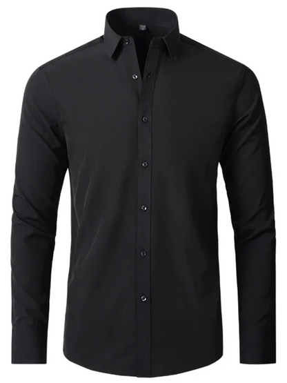 Men Long Sleeves Regular Fit Button-Down Shirt – Wrinkle-Resistant - Navy, Blue -Guocali