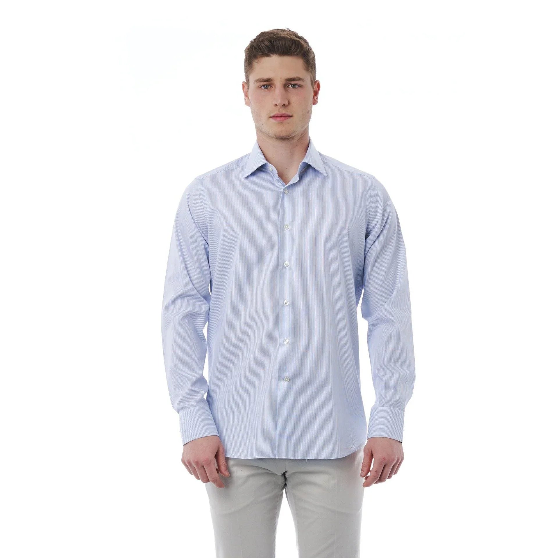 Men Long Sleeves Regular Fit Cotton Dress Shirt – Breathable - Blue -Guocali