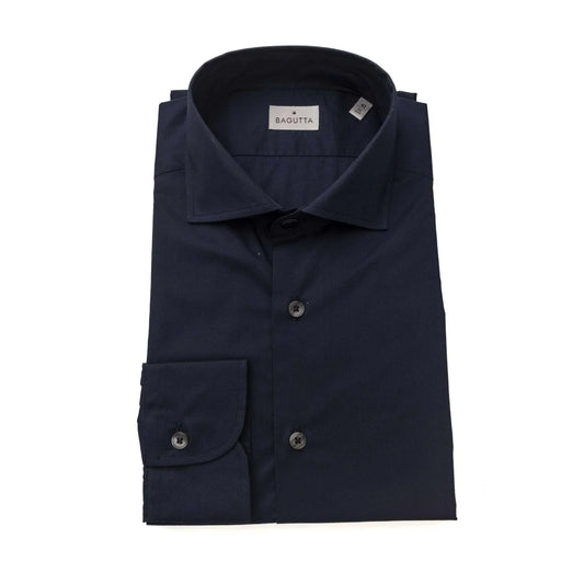 Men Long Sleeves Slim Fit Cotton Dress Shirt – Stretchable - Navy, Blue -Guocali