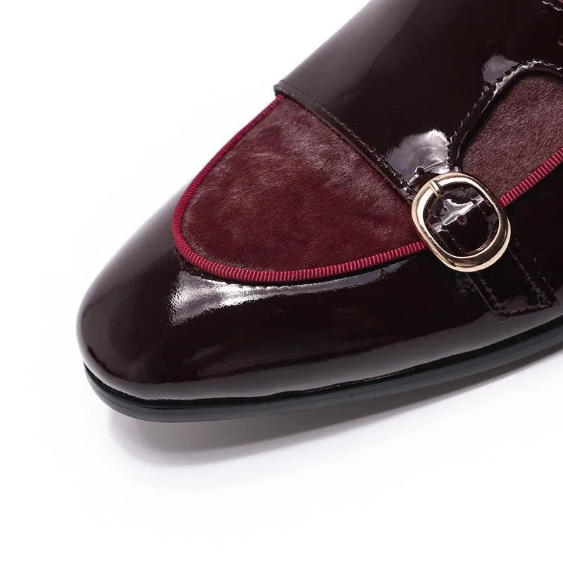 men monk strap shoes - patent leather, leather, rubber