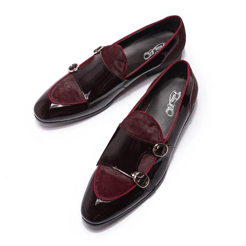 men monk strap shoes - patent leather, leather, rubber