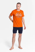 Men Pajama Shorts Set –Breathable Logo, Solid - Orange, Navy -Guocali
