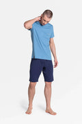 Men Pajama Shorts Set –Breathable Solid - Blue -Guocali