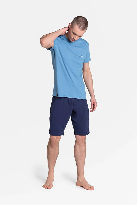Men Pajama Shorts Set –Breathable Solid - Blue -Guocali