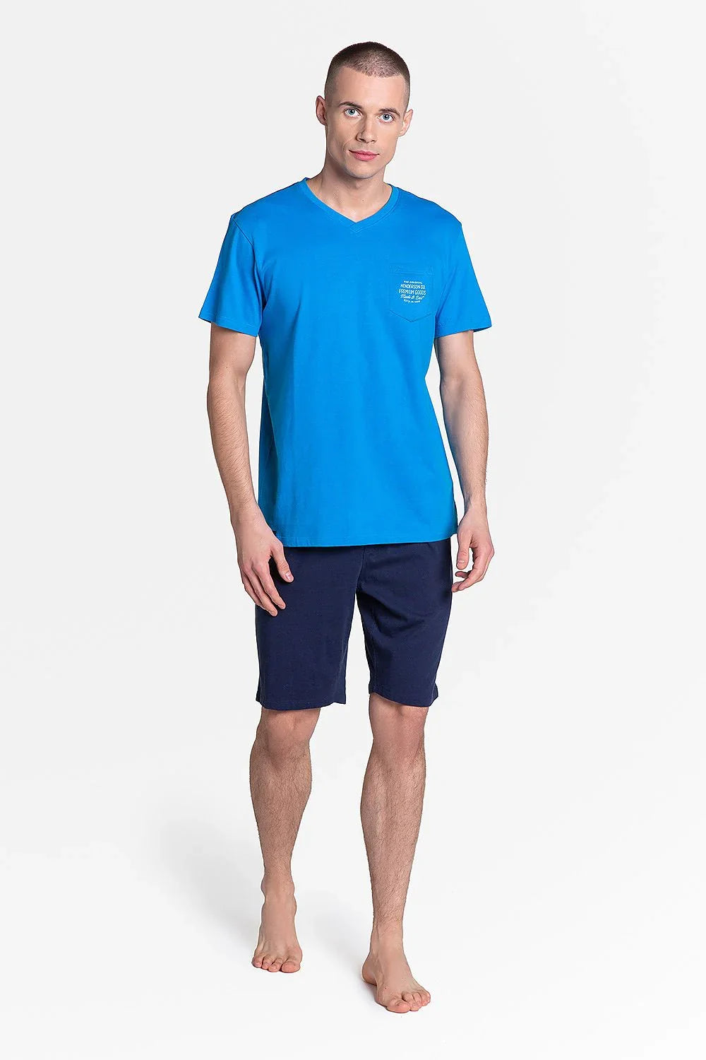 Men Pajama Shorts Set –Breathable Solid - Blue -Guocali