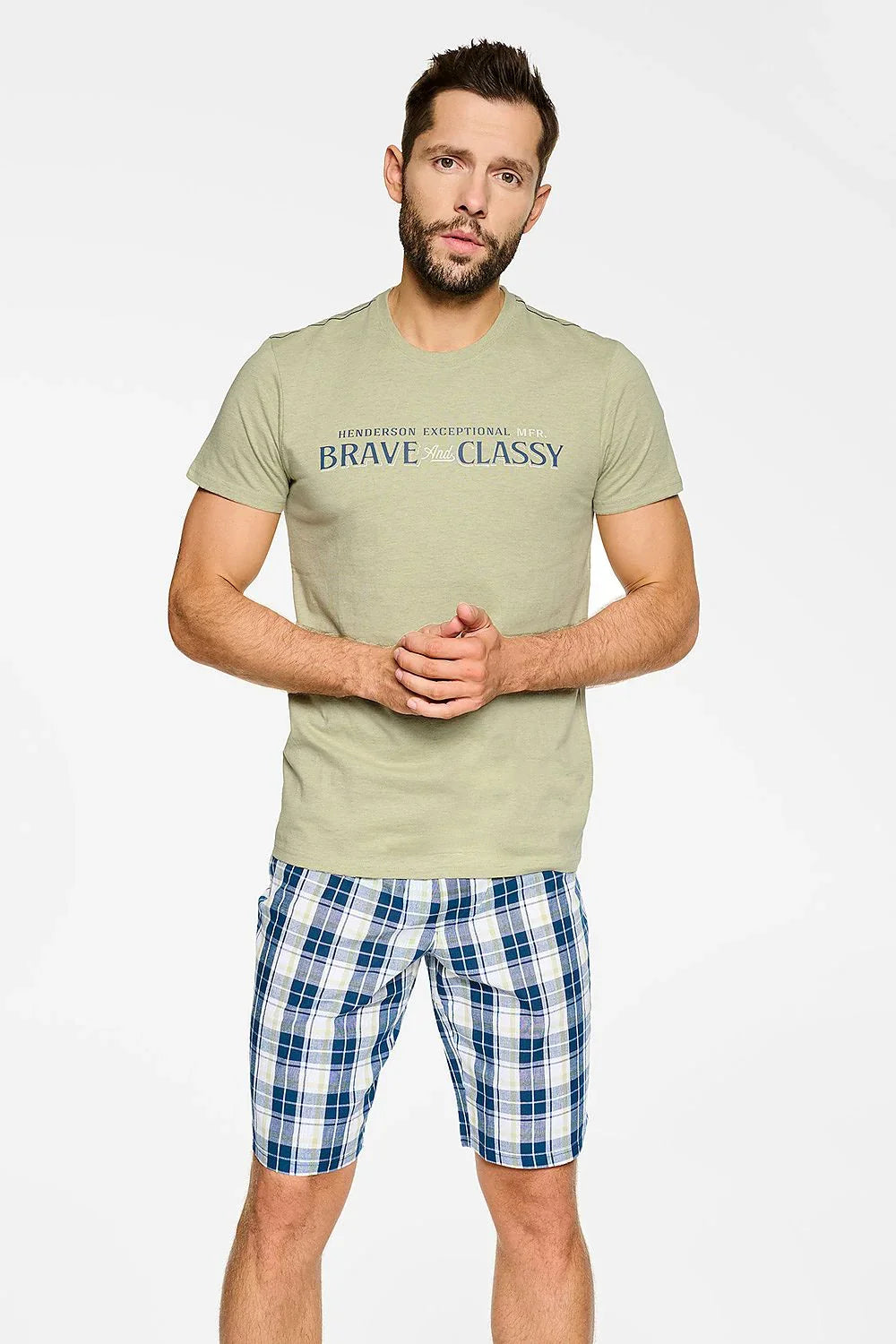 Men Pajama Shorts Set – Logo, Checkered, Solid, Blue, White