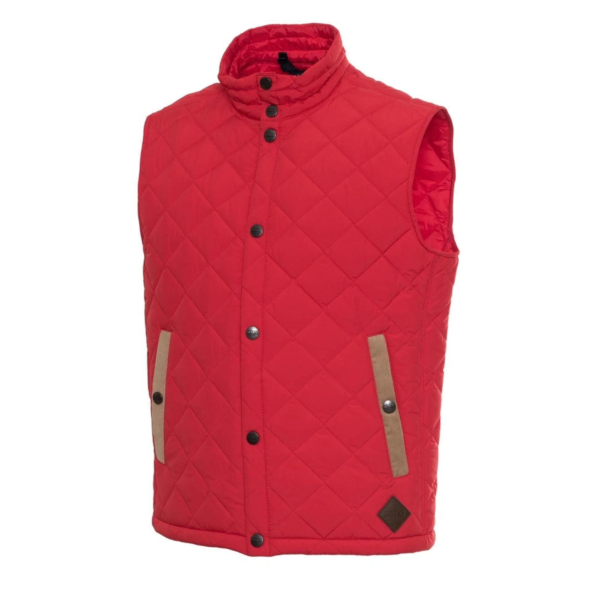 Men Puffer Vest - Insulated - Mandarin Collar Red -Guocali