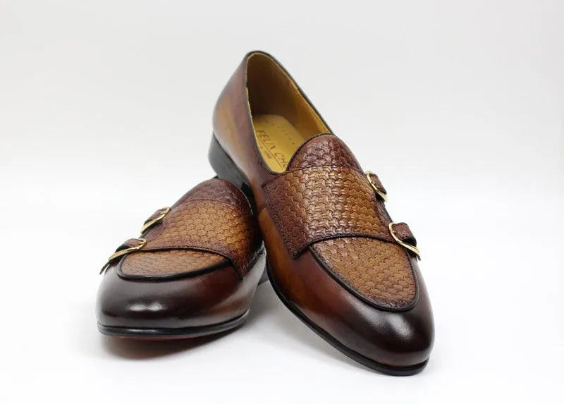 Men's Loafers - Monk Strap Shoes - Leather