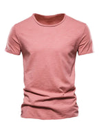 Men's Round-Neck Short-Sleeves T-Shirt – Lightweight - Red -Guocali