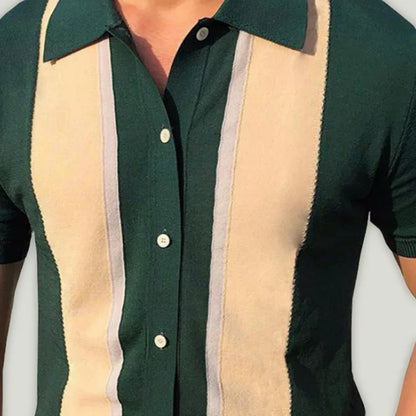 Men Short Sleeves Button-Down Casual Polo Shirt – Lightweight - Green, Beige -Guocali