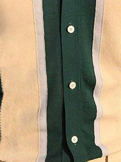 Men Short Sleeves Button-Down Casual Polo Shirt – Lightweight - Green, Beige -Guocali