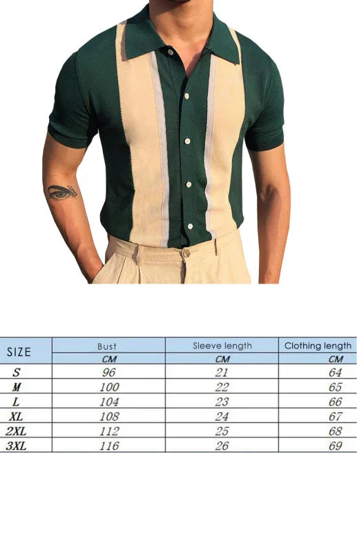Men Short Sleeves Button-Down Casual Polo Shirt – Lightweight - Green, Beige -Guocali