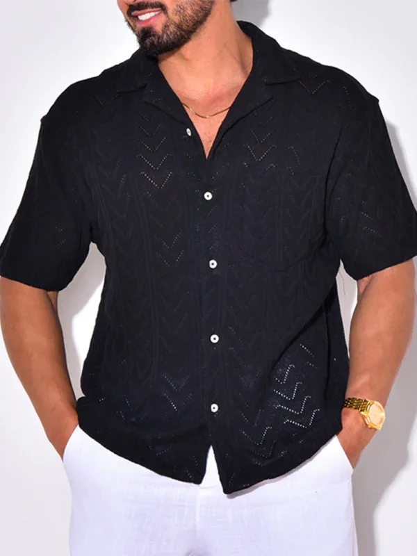 Men Short Sleeves Relaxed Fit Casual Shirt – Lightweight - White -Guocali