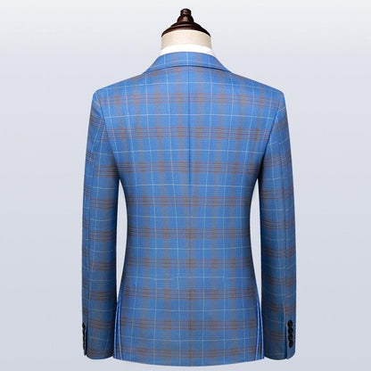 Men Suit - Blue Plaid Double-Breasted Suit - 3-Piece Suit - Guocali