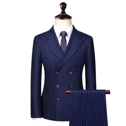 Men Suit - Blue Striped Double-Breasted Suit - 3-Piece Suit - Guocali