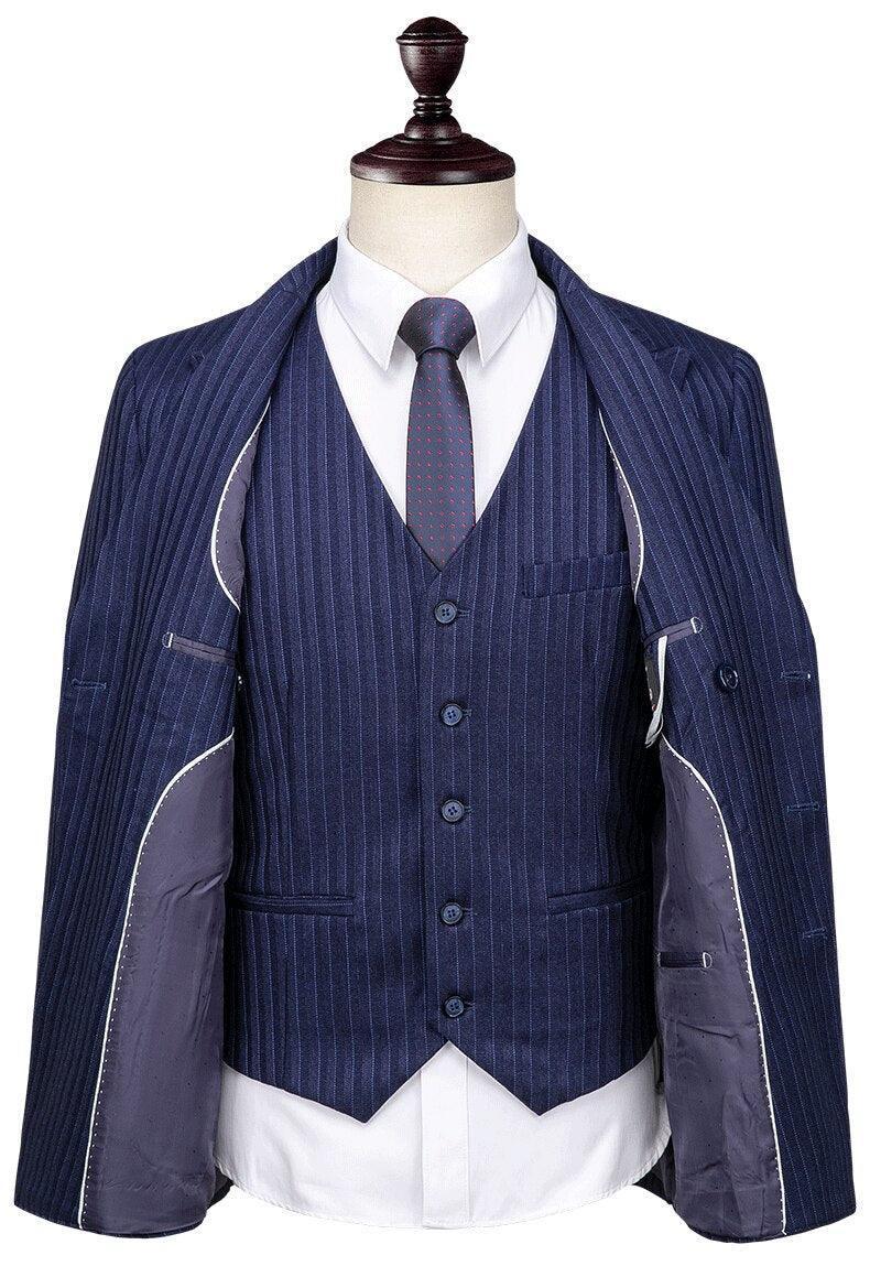 Men Suit - Blue Striped Double-Breasted Suit - 3-Piece Suit - Guocali